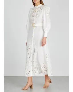 Zimmermann Peggy Embroidered Linen Midi Dress Ivory Size 6 for rent on The Volte - image 1