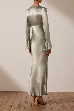 Shona Joy LA LUNE FRILL CUFF BIAS MIDI DRESS - SAGE for rent on The Volte - image 2