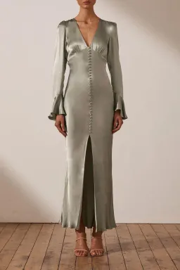 Shona Joy LA LUNE FRILL CUFF BIAS MIDI DRESS - SAGE for rent on The Volte - image 3