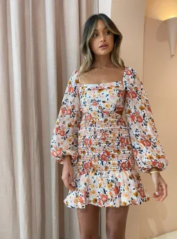 New Romantics Sylvia Long Sleeve Shirred Mini Dress Botany for rent on The Volte - image 2