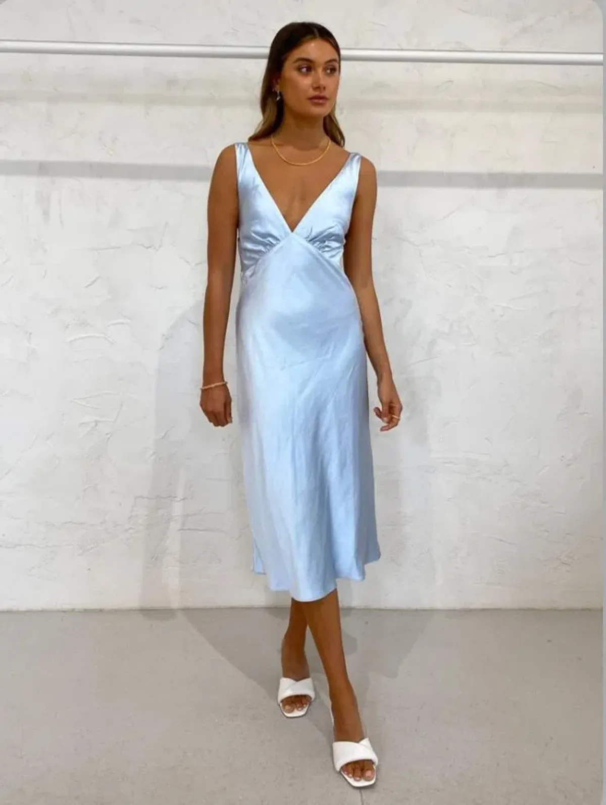 Third Form Gather Bra Bias Slip Midi Dress Blue Size 8 for rent on The Volte - main image