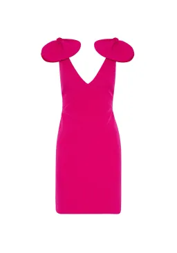 By Johnny V Plunge Bow Shoulder Mini Dress in Pink Size 10 for rent on The Volte - image 3