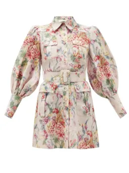 Zimmermann Wavelength Belted Linen Mini Dress Floral Size 6 for rent on The Volte - image 3