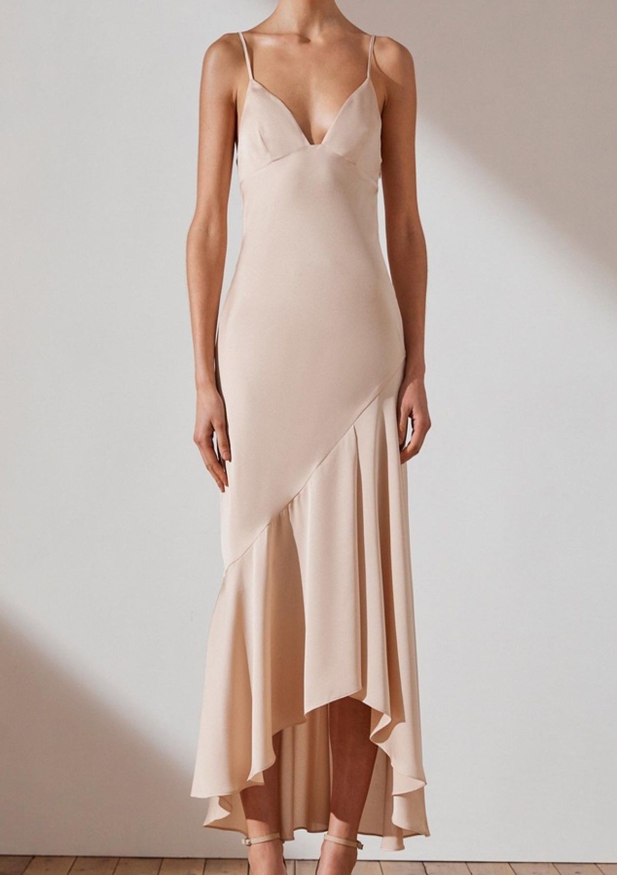Shona Joy Luxe Bias Asymmetrical Slip Dress Champagne Size 6 for rent on The Volte - main image