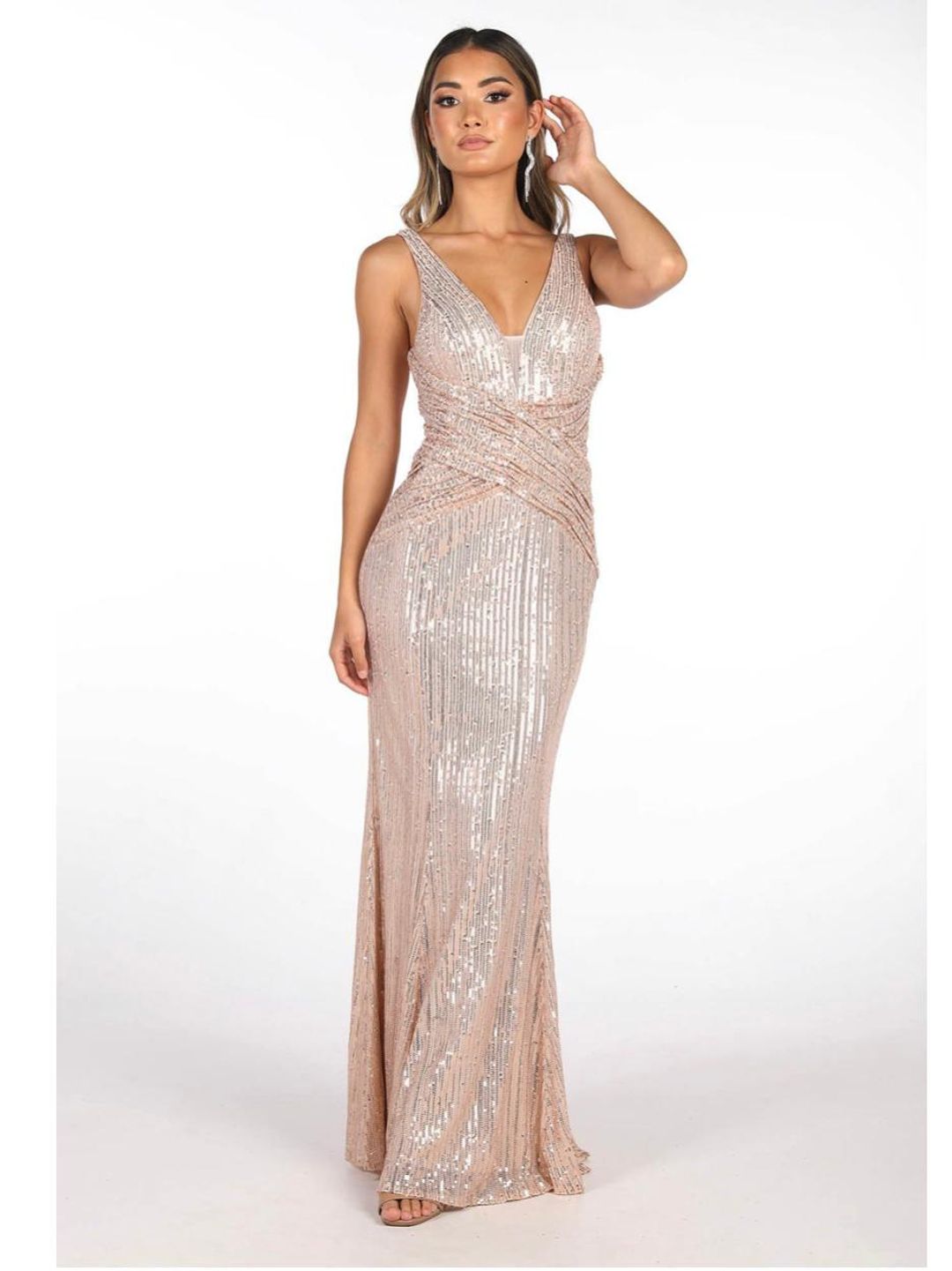 Noodz Boutique Sierra Sequin Gown in Rose Gold Size 10 for rent on The Volte - main image