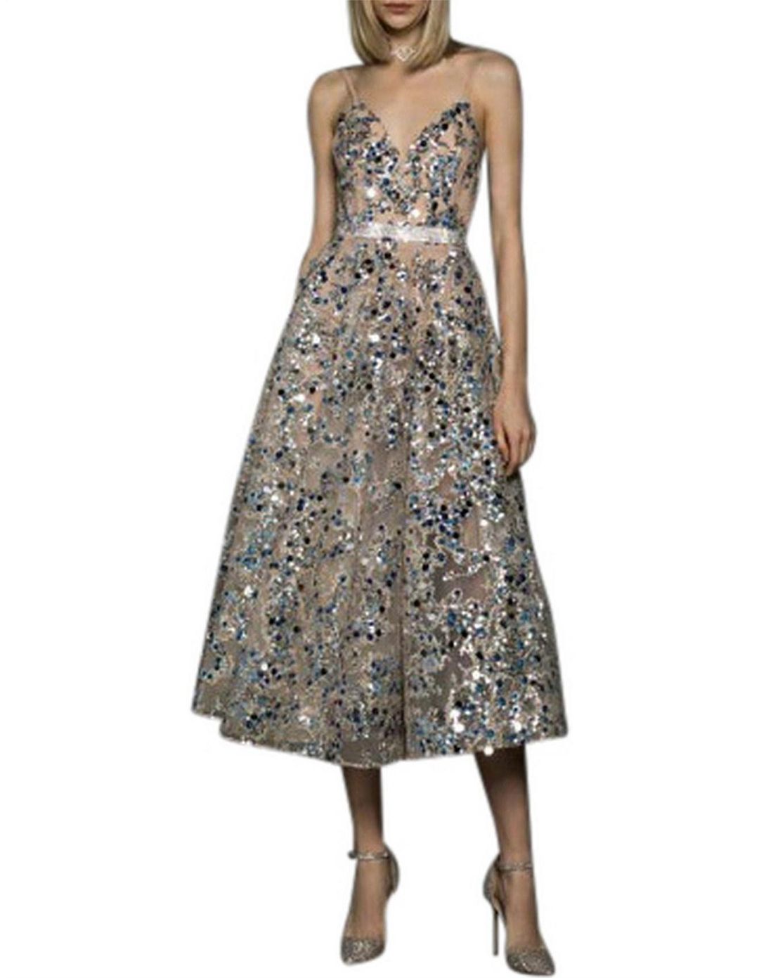 Bronx and Banco Midnight Silver Gown Midi- Small for rent on The Volte - main image