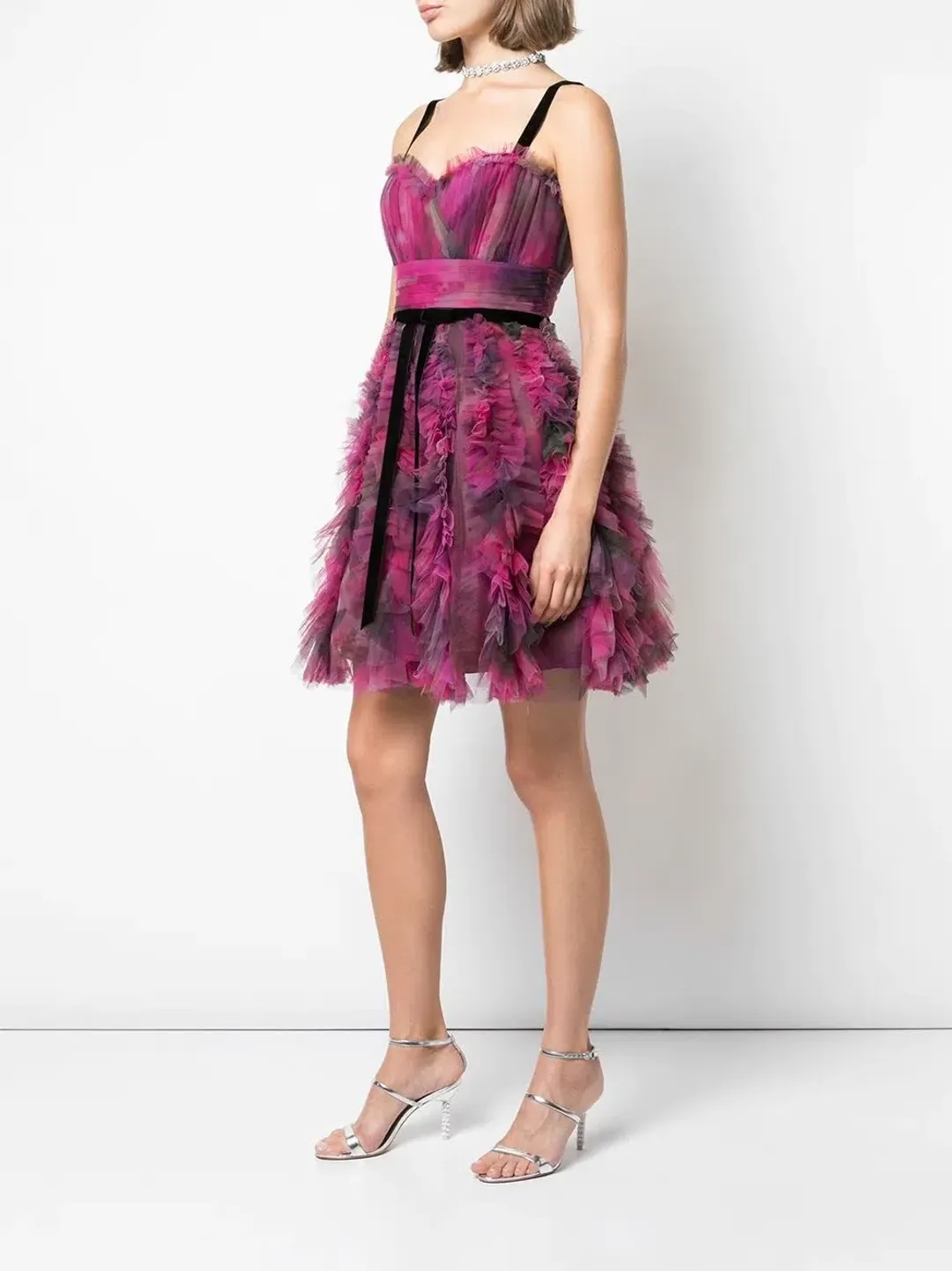 Marchesa Notte Printed Textured Cocktail Dress Plum Purple Size 6  for rent on The Volte - main image