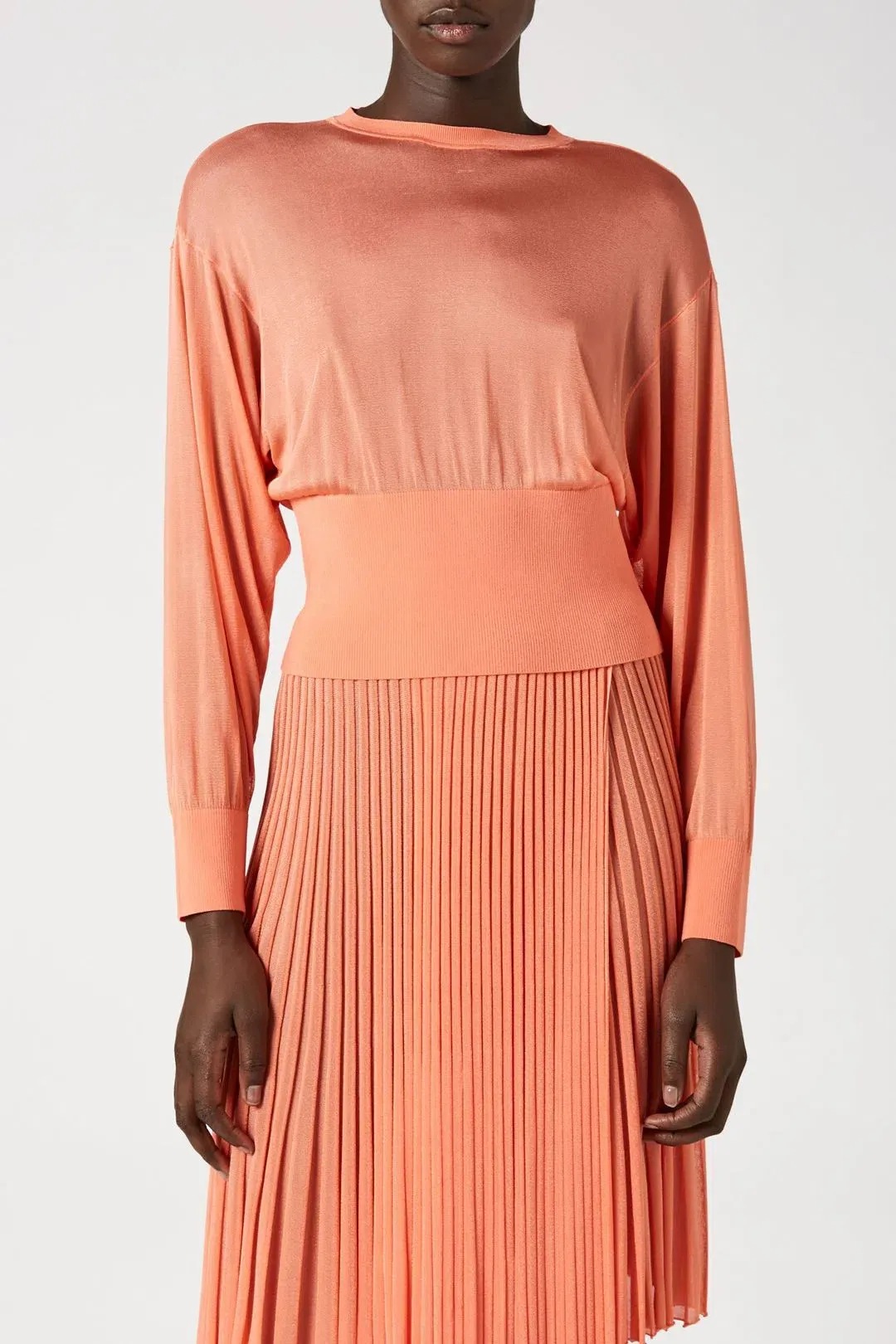 Scanlan Theodore Gloss Knit Sweater and Pleated Skirt Set Orange Size 6 for rent on The Volte - main image