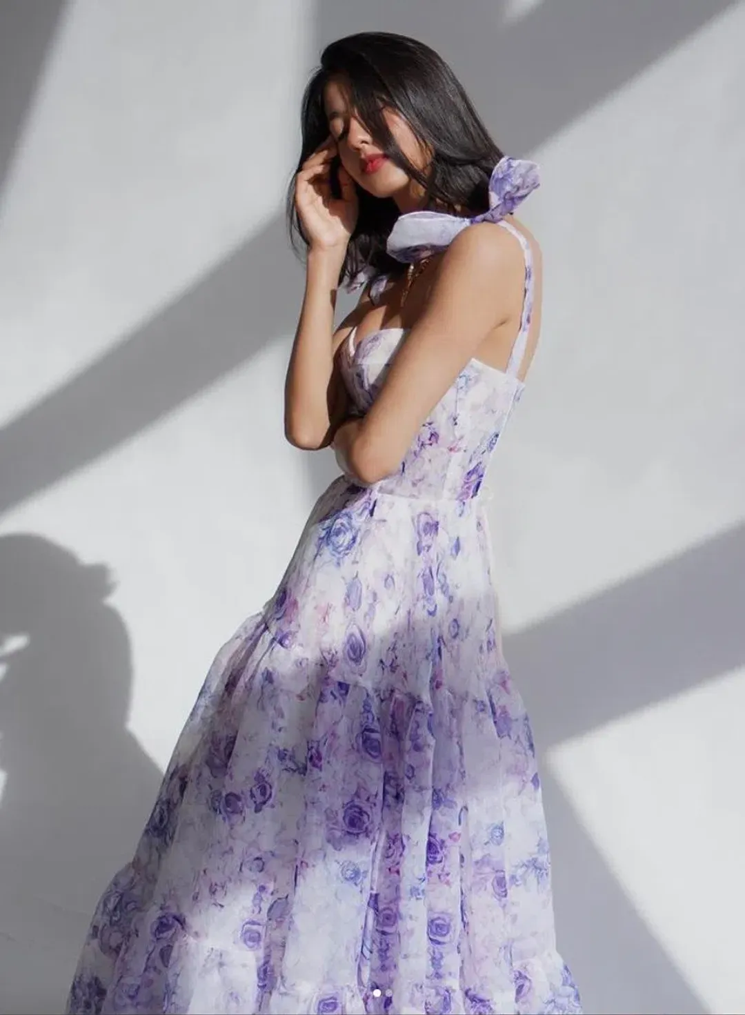 Milla Tie Strap Maxi Dress with Delicate Pastel Floral Print Size M for rent on The Volte - main image