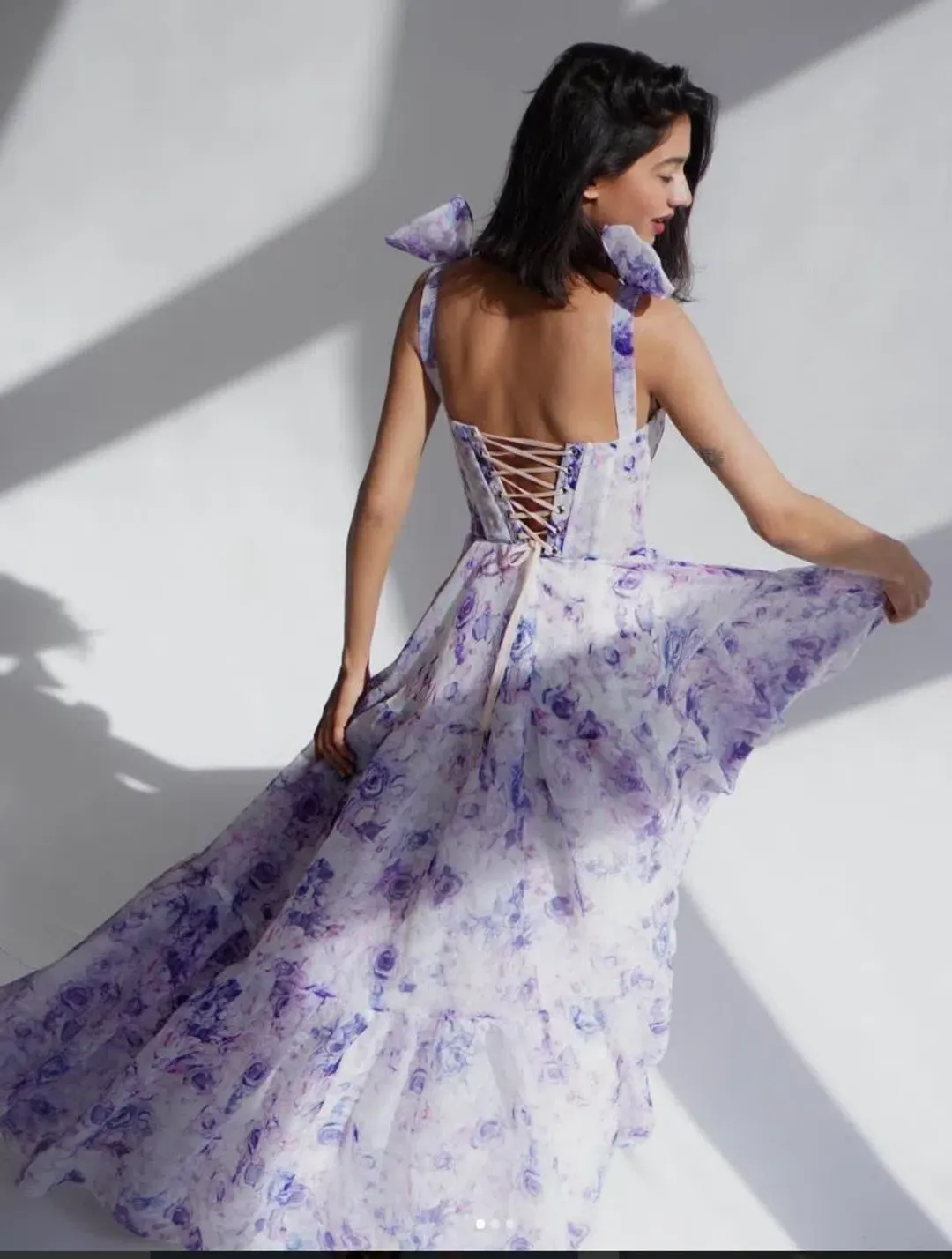 Milla Tie Strap Maxi Dress with Delicate Pastel Floral Print Size M for rent on The Volte - main image