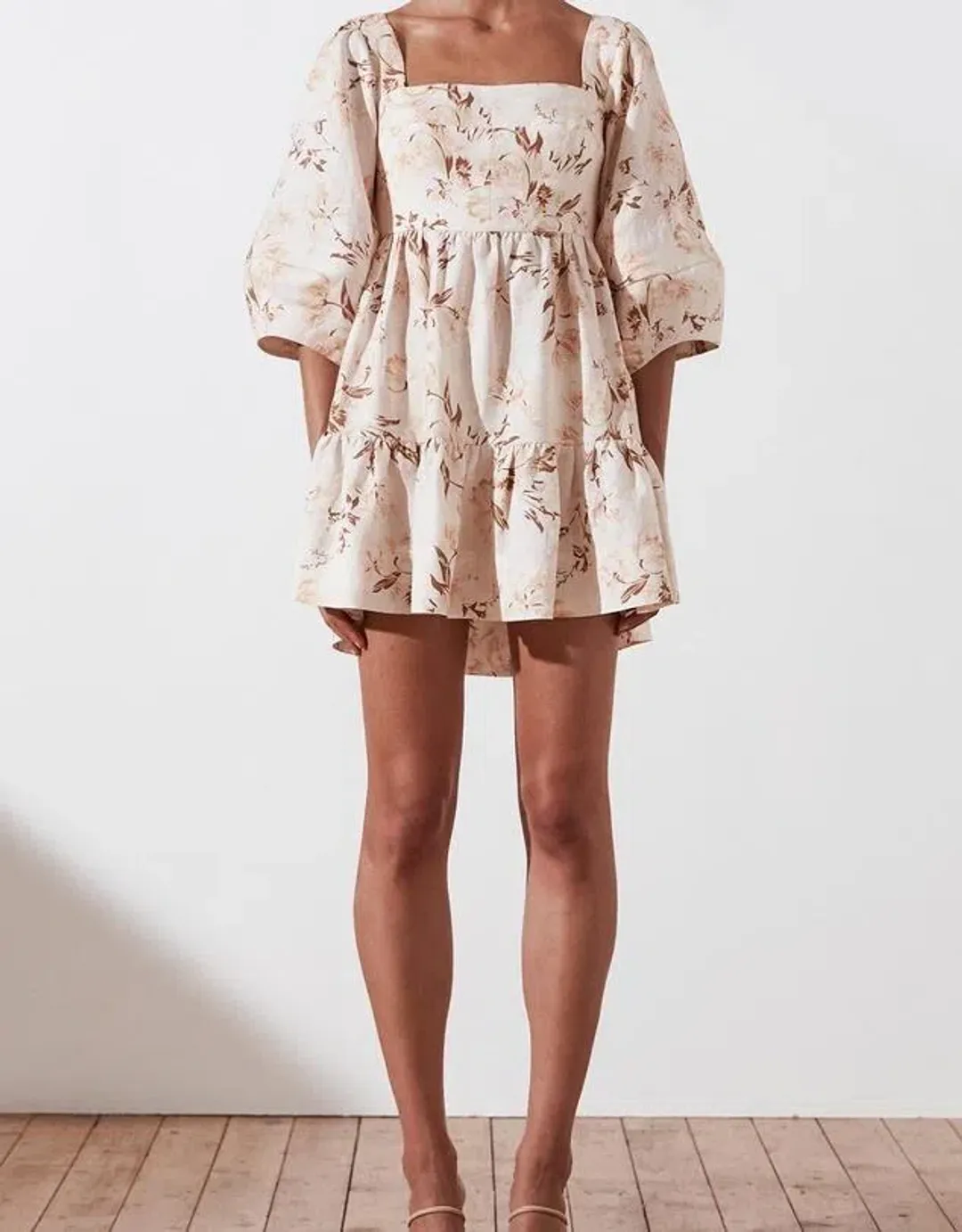 Shona Joy Roxanne Linen Open Back Mini Dress Floral Size 10 for rent on The Volte - main image