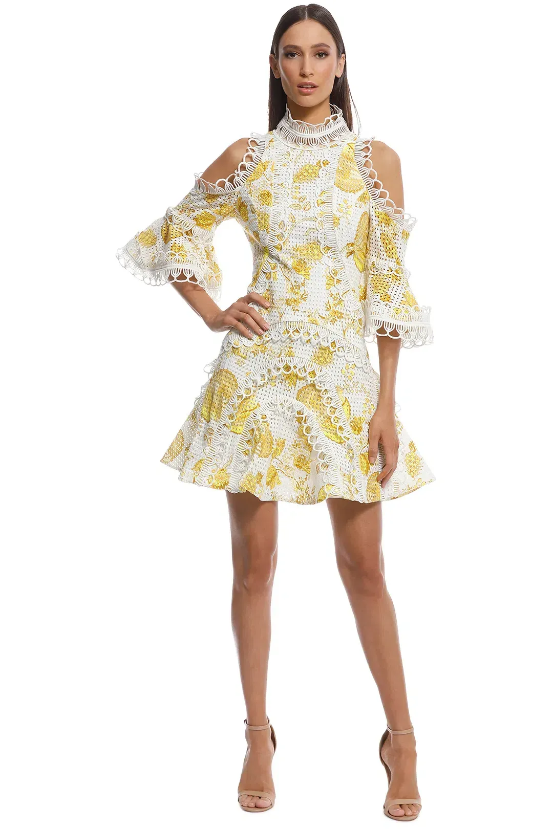 Thurley Chintz Print Spliced Mini Dress Yellow Size 10 for rent on The Volte - main image