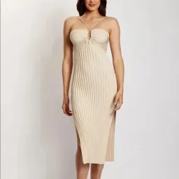 Meshki Lori Ruched Front Knit Midi Dress Champagne Size S for rent on The Volte - image 4