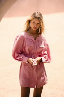 Steele Geneva Detailed Button Up Dress Pink Size L for rent on The Volte - image 3