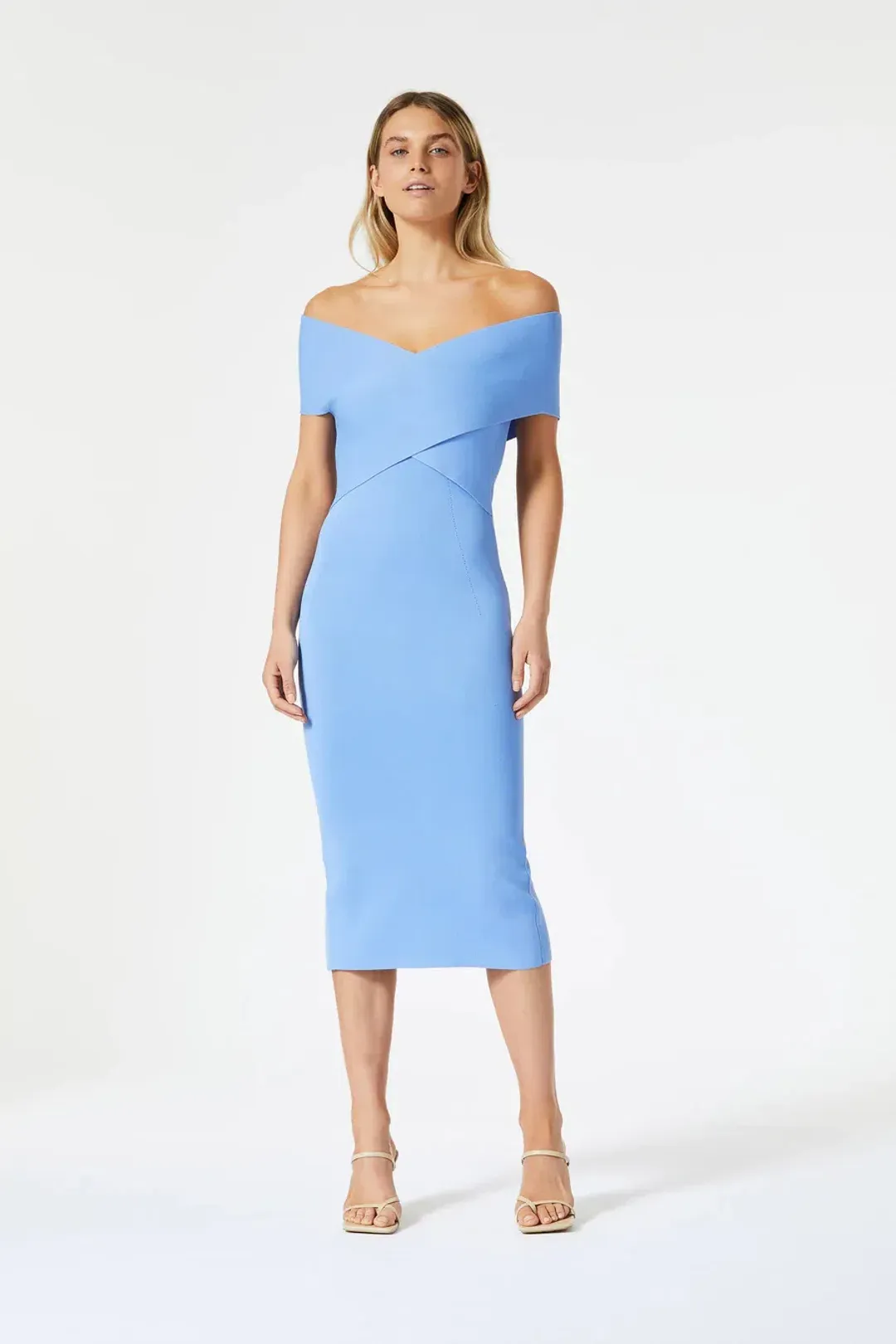 San Sloane Crossover Midi Dress Cornflower Blue Size XS for rent on The Volte - main image