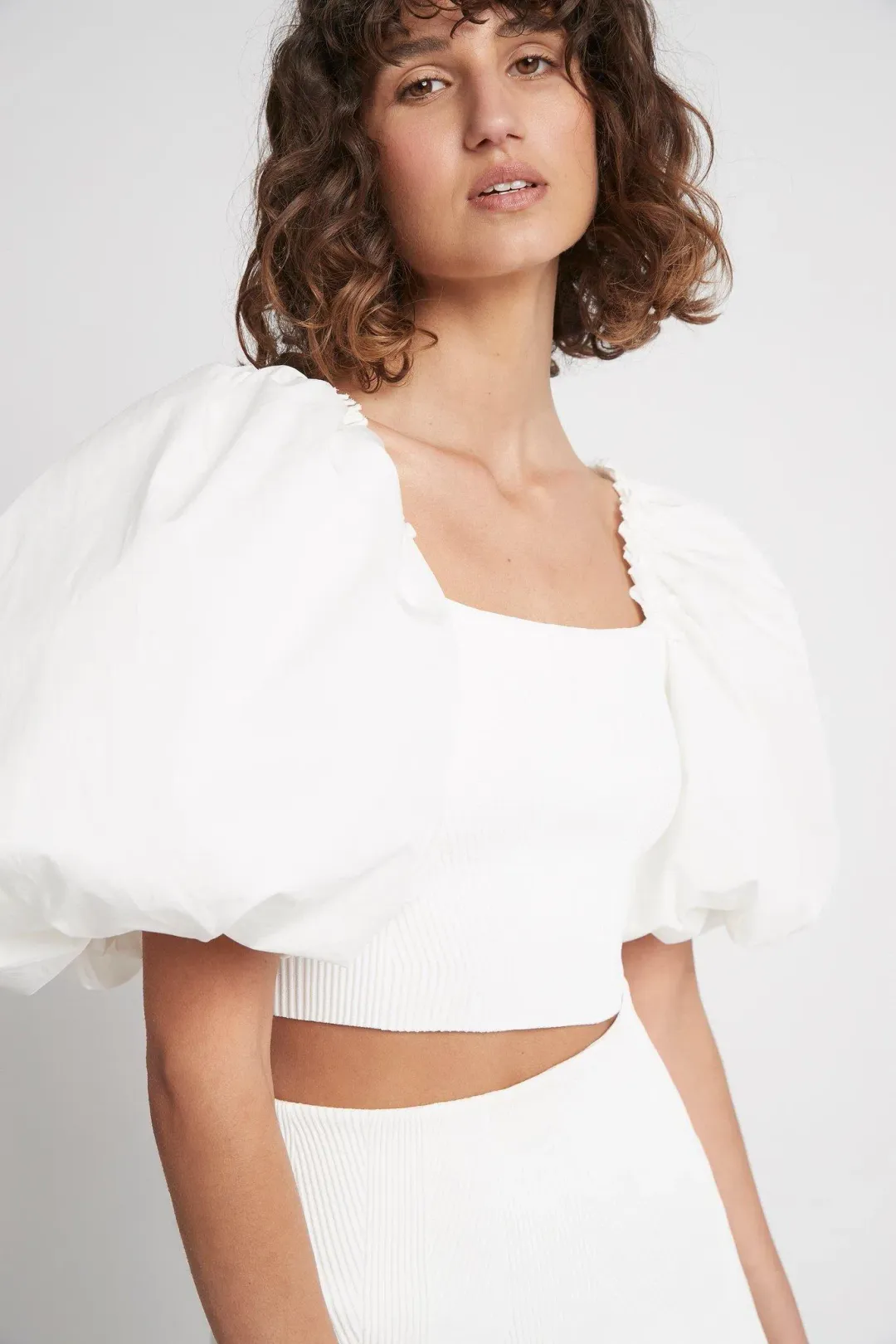 Aje Casa Puff Sleeve Knit Top Ivory Size XS for rent on The Volte - main image