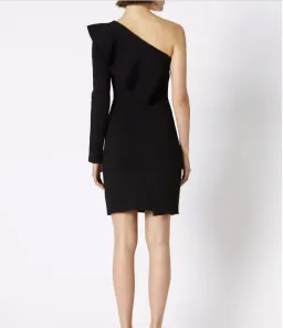 Scanlan Theodore Crepe Knit Ruffle Sleeve Dress Black Size XS / Au 6 for rent on The Volte - image 3