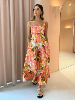 Acler Tate Midi Dress  Pink Bouquet Size 12 for rent on The Volte - image 1