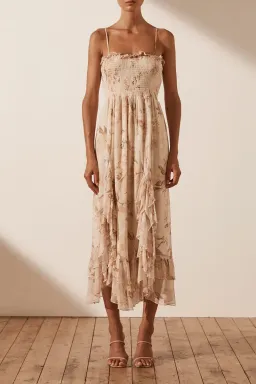 Shona Joy Shirred Midi Dress Print Size 8 for rent on The Volte - image 1