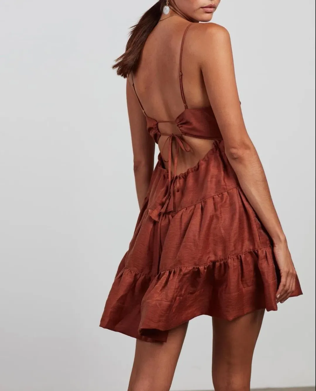 Shona Joy Elsa Tiered Mini Dress Gingerbread Size 8  for rent on The Volte - main image