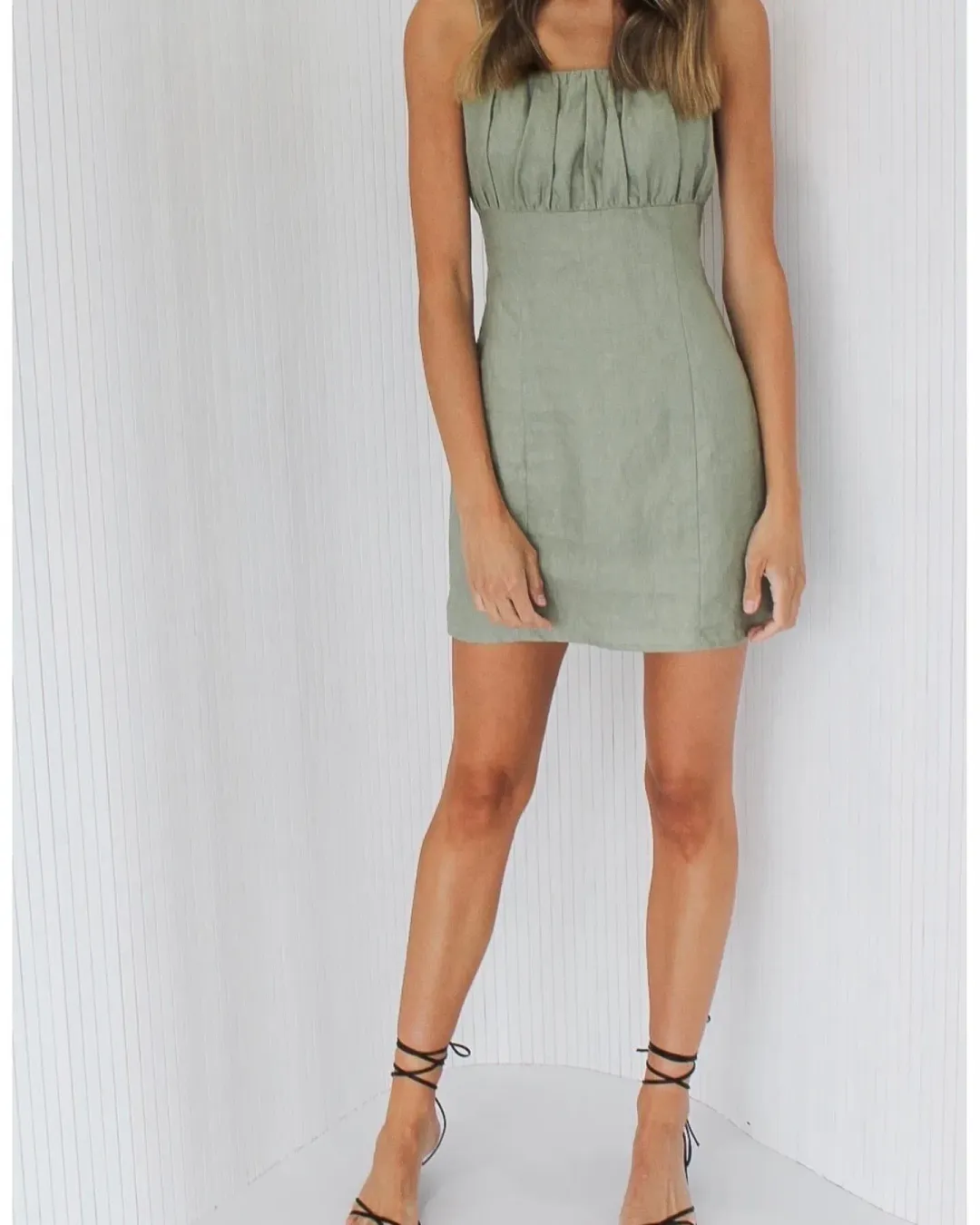 Favr The Label Ray Mini Dress Sage Green Size 10 for rent on The Volte - main image
