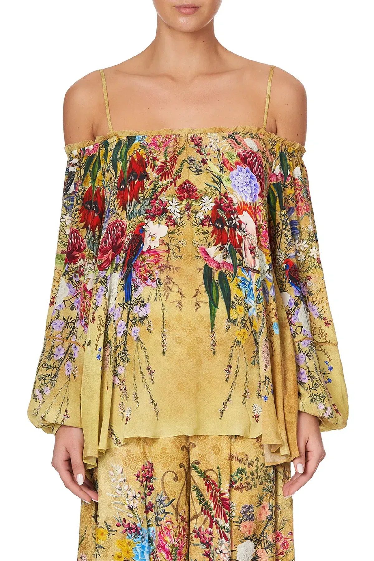 Camilla Among the Gumtrees Off Shoulder Halter Top and Maxi Skirt With Double Frill Set Print Size L  for rent on The Volte - main image