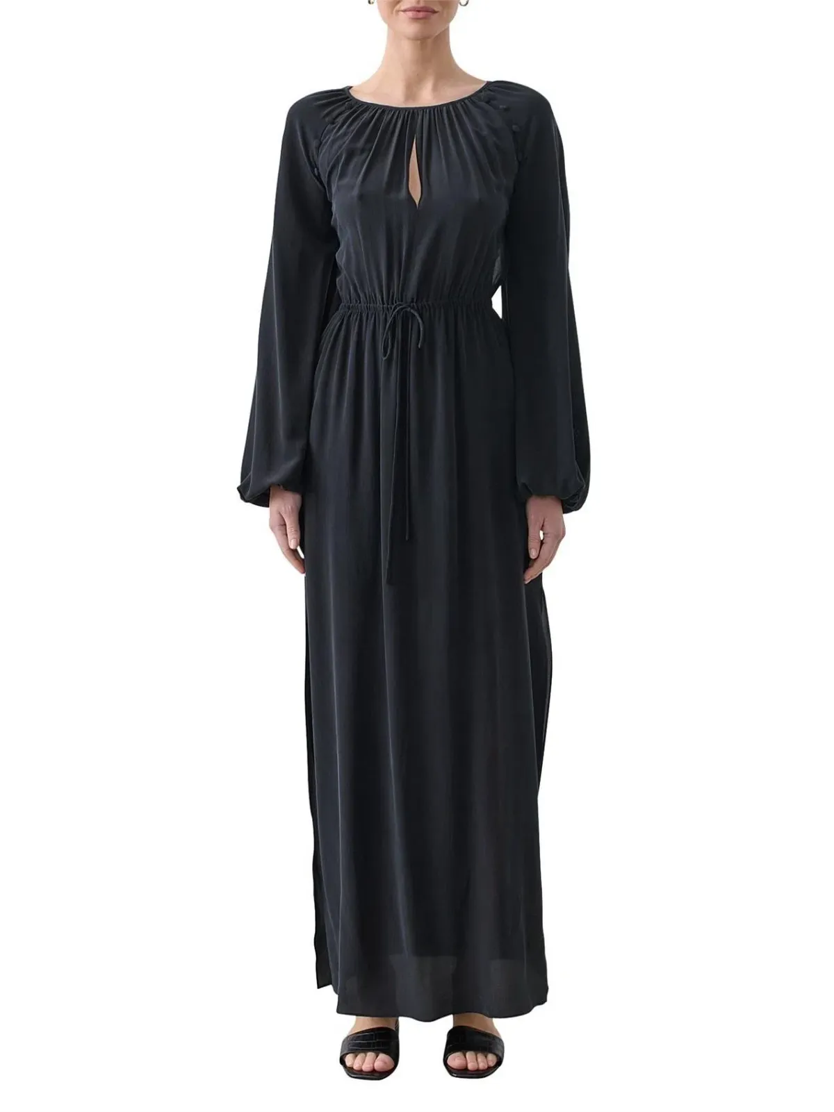 Joslin Lois Silk Maxi Dress in Sandwash Black for rent on The Volte - main image