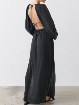 Joslin Lois Silk Maxi Dress in Sandwash Black for rent on The Volte - image 3