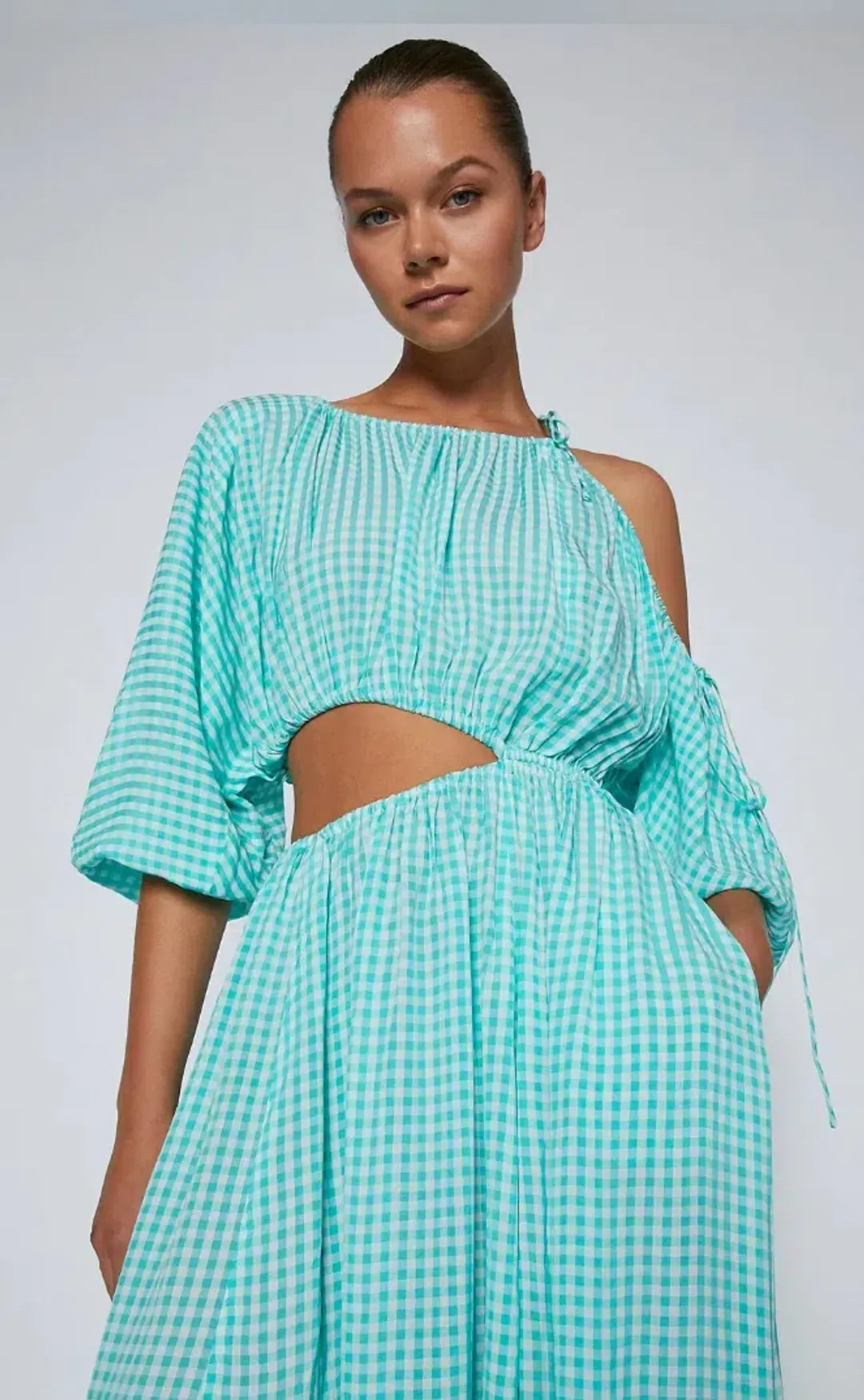 Scanlan Theodore Gingham Draw Cord Dress in Mint Size 8 for rent on The Volte - main image