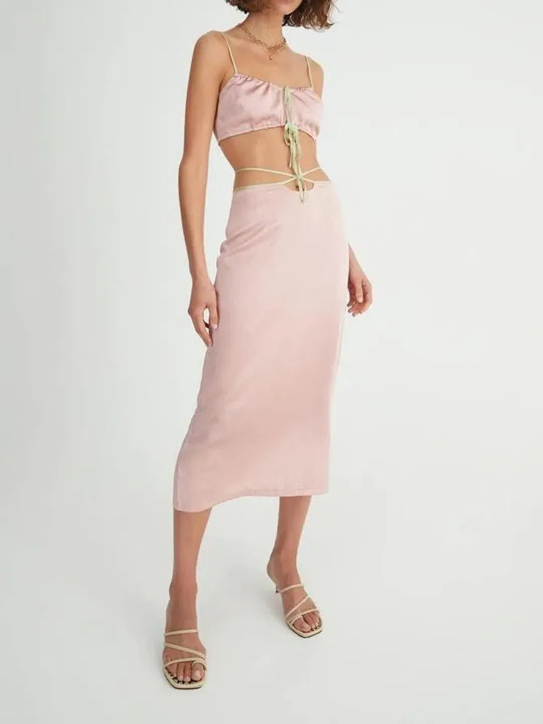 Hansen and Gretel Cali Top & Mariika Skirt in Blush / Melon Size 2 for rent on The Volte - main image