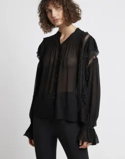Aje Solitude Ruffle Blouse Black Size 8 for rent on The Volte - image 1