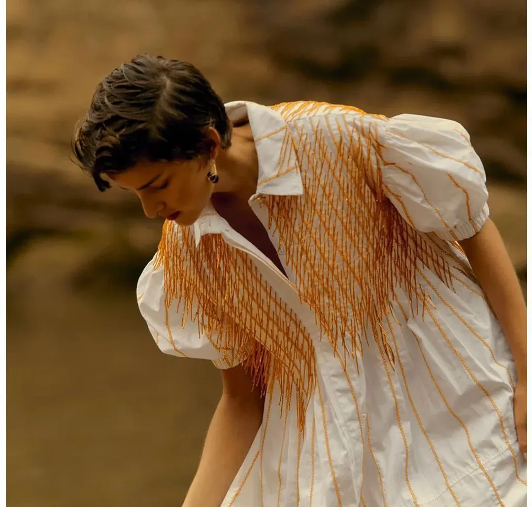 Aje Collective Marigold Beaded Dress White Size 8 for rent on The Volte - main image