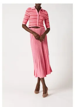 Scanlan Theodore Pleated Rib Stripe Crop Top Pink Size 8 for rent on The Volte - image 1