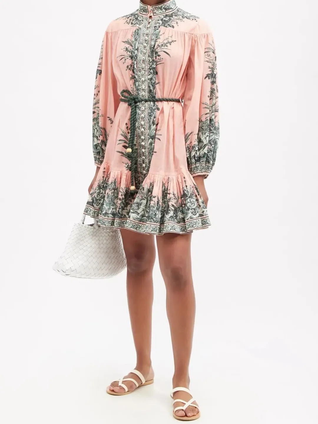 Zimmermann The Moonshine Drop Waist Mini Dress in Pink Lily Size 0 / AU 8 for rent on The Volte - main image