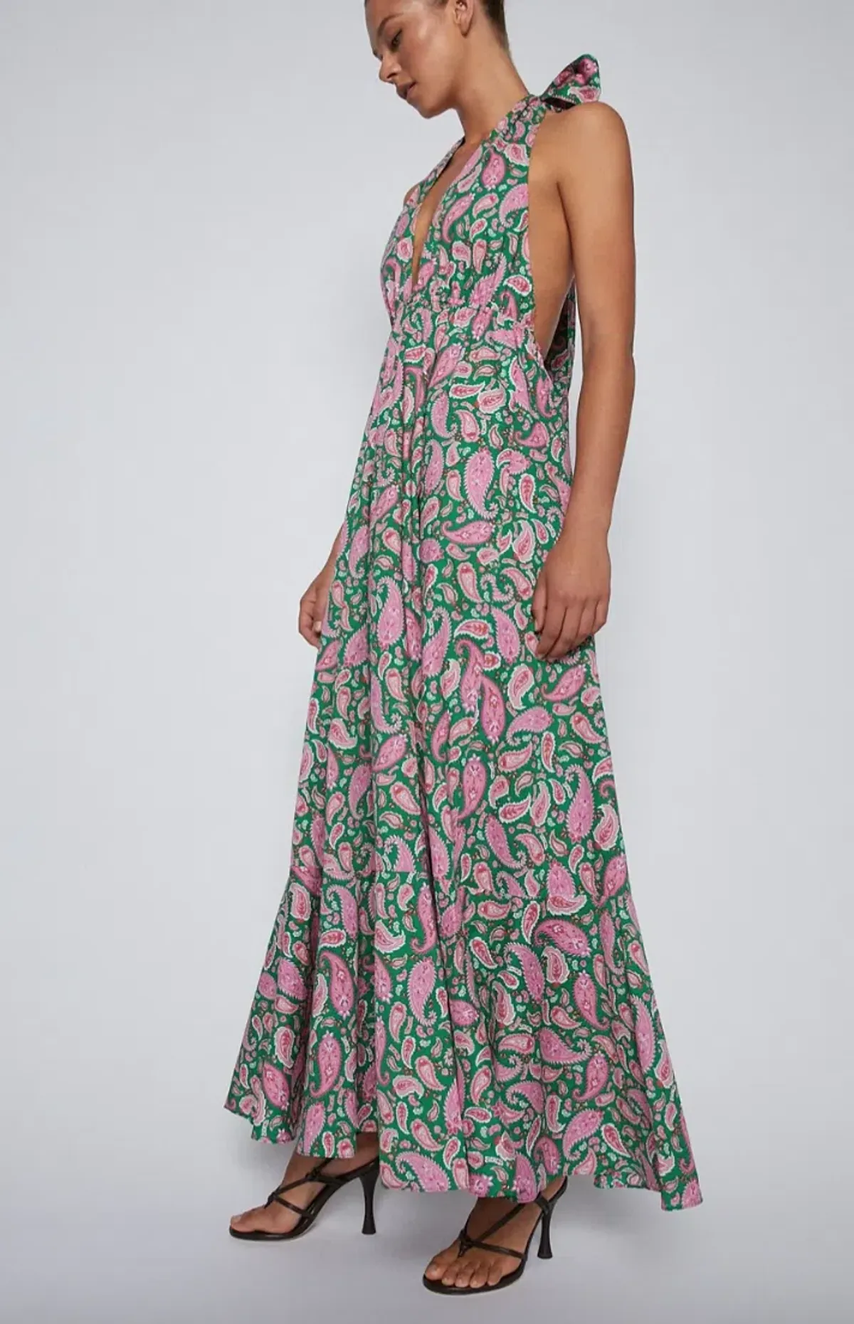 Scanlan Theodore Cotton Paisley Halter Dress Kelly Green Size 8 for rent on The Volte - main image