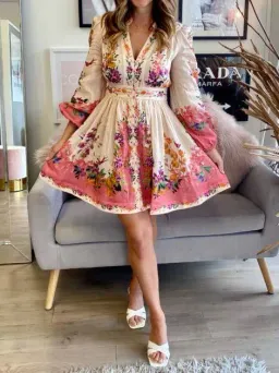 Zimmermann Tropicana Plunge Mini Dress Cream Floral Size 1 / AU 10 for rent on The Volte - image 1