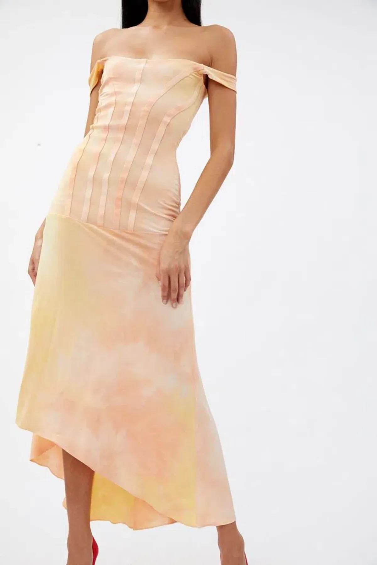 Ellery Odilon Off the Shoulder Dress Peach Size 10 for rent on The Volte - main image