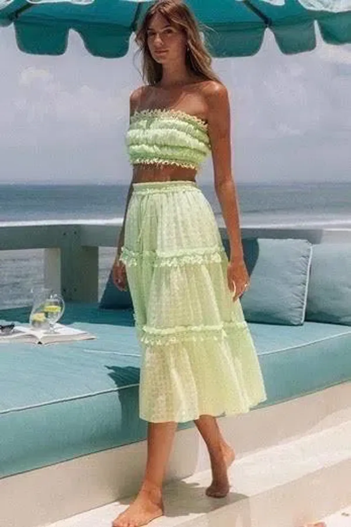 Steele Jacqui Crop and Paige Skirt Set Green Size 12 for rent on The Volte - main image