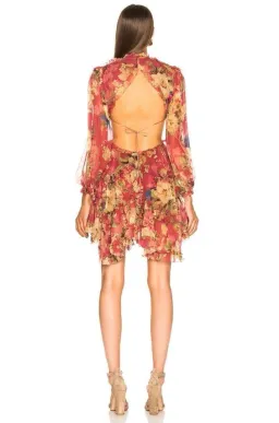 Zimmermann Melody Lace Up Short Dress Burgundy/Floral Size 6 for rent on The Volte - image 2