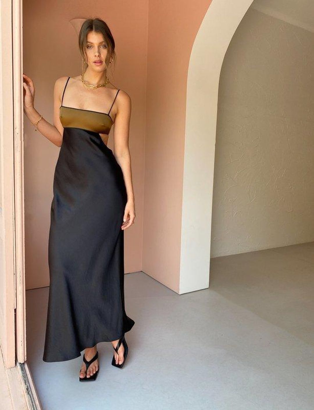 Bec & Bridge Agatha Cut Out Midi Dress Black/Copper Size AU 6 for rent on The Volte - main image