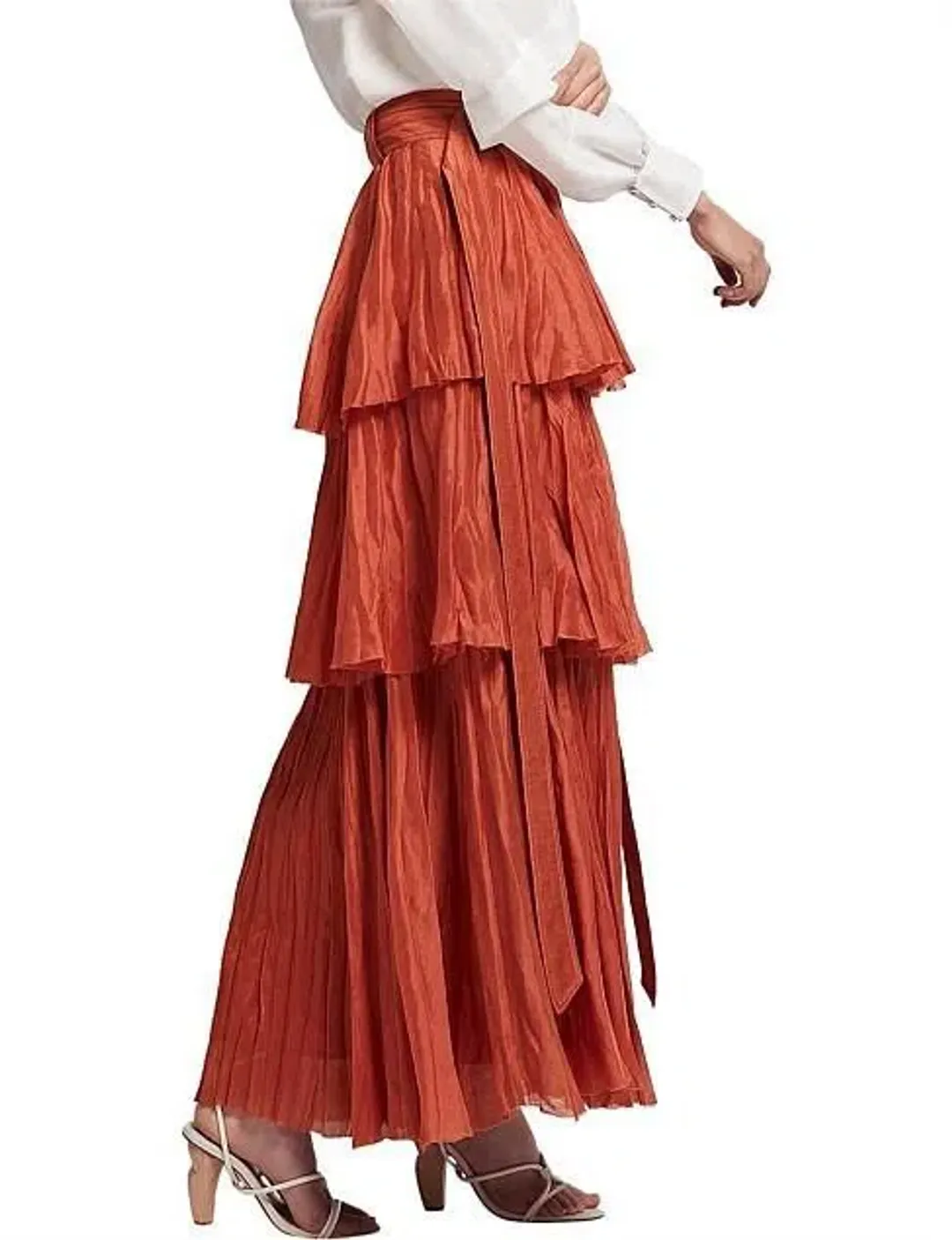 Aje Unfold Tiered Maxi Skirt Rust Size 8  for rent on The Volte - main image