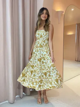 Shona Joy Saffron Shirred Tiered Midi Dress Floral Size 8 for rent on The Volte - image 3