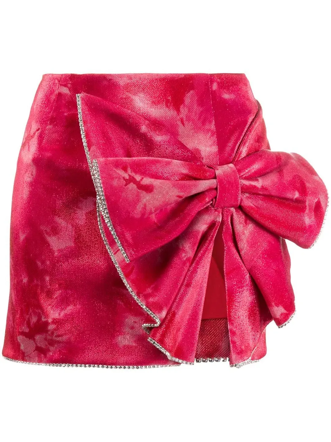 Area NYC Crystal Trimmed Sculpted Bow Mini Skirt & Top in Ruby Tie-Dyed Size 8 for rent on The Volte - main image