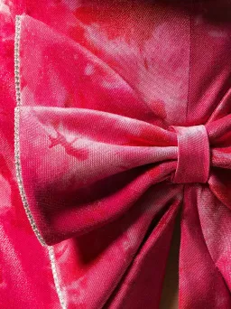 Area NYC Crystal Trimmed Sculpted Bow Mini Skirt & Top in Ruby Tie-Dyed Size 8 for rent on The Volte - image 7