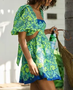 Zimmermann Nina Cut Out Mini Dress Lime Print Size 0 / AU 8 for rent on The Volte - image 6