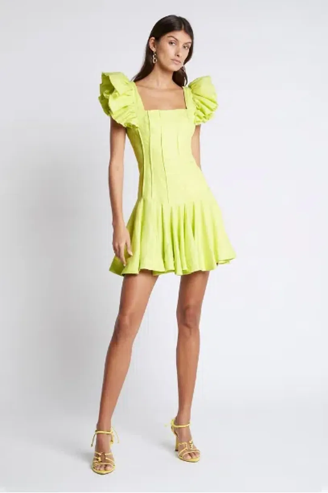 Aje Breathless Frill Sleeve Mini Dress Green Size 12 for rent on The Volte - main image