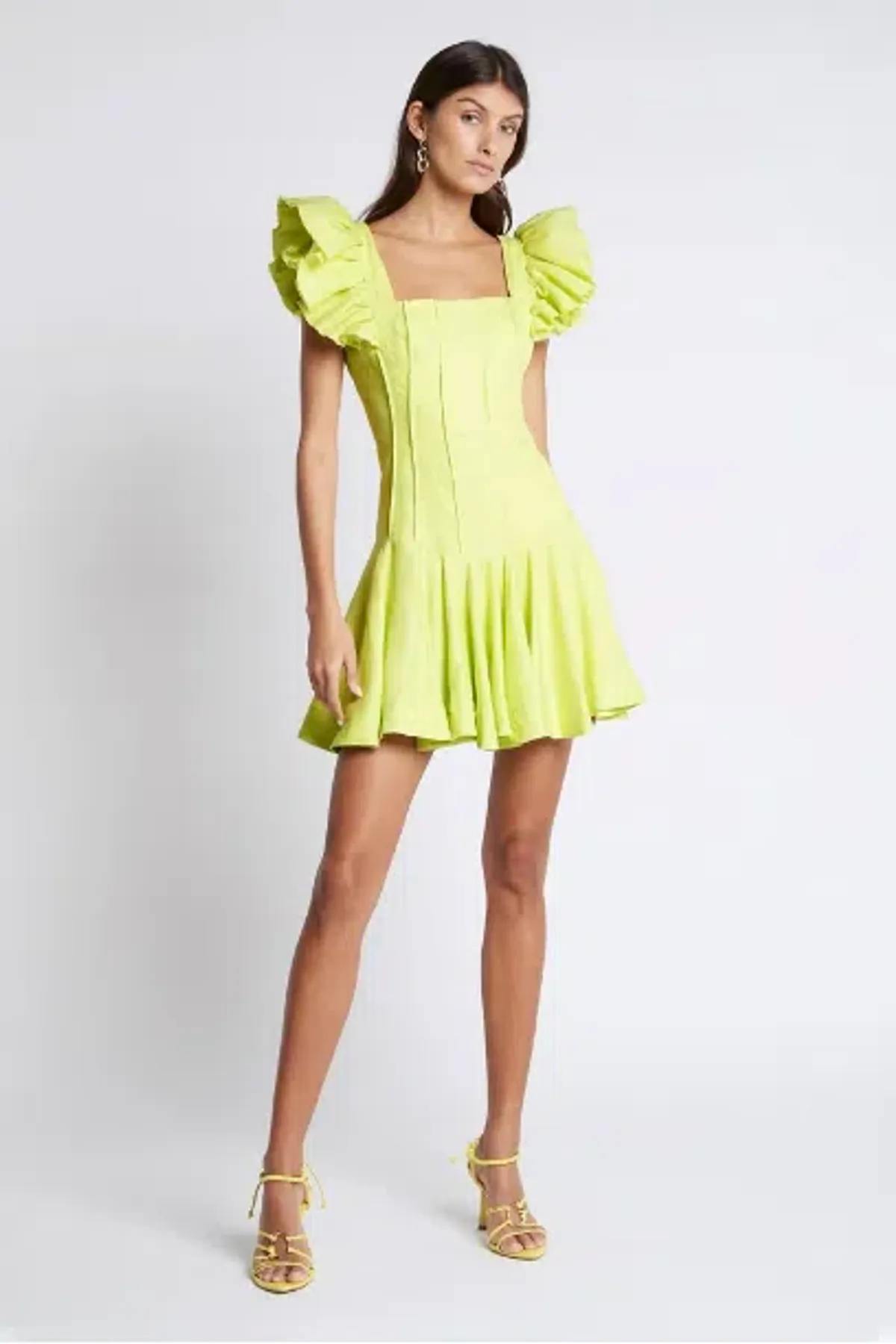 Aje Breathless Frill Sleeve Mini Dress Green Size 12 for rent on The Volte - main image