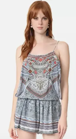 Camilla Antique Batik Shoestring Strap Playsuit Print Size 8 for rent on The Volte - image 2