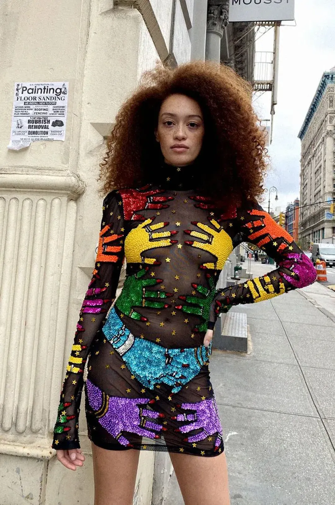 Discount Universe The Rainbow Hands Mesh Dress Black Size 8 for rent on The Volte - main image