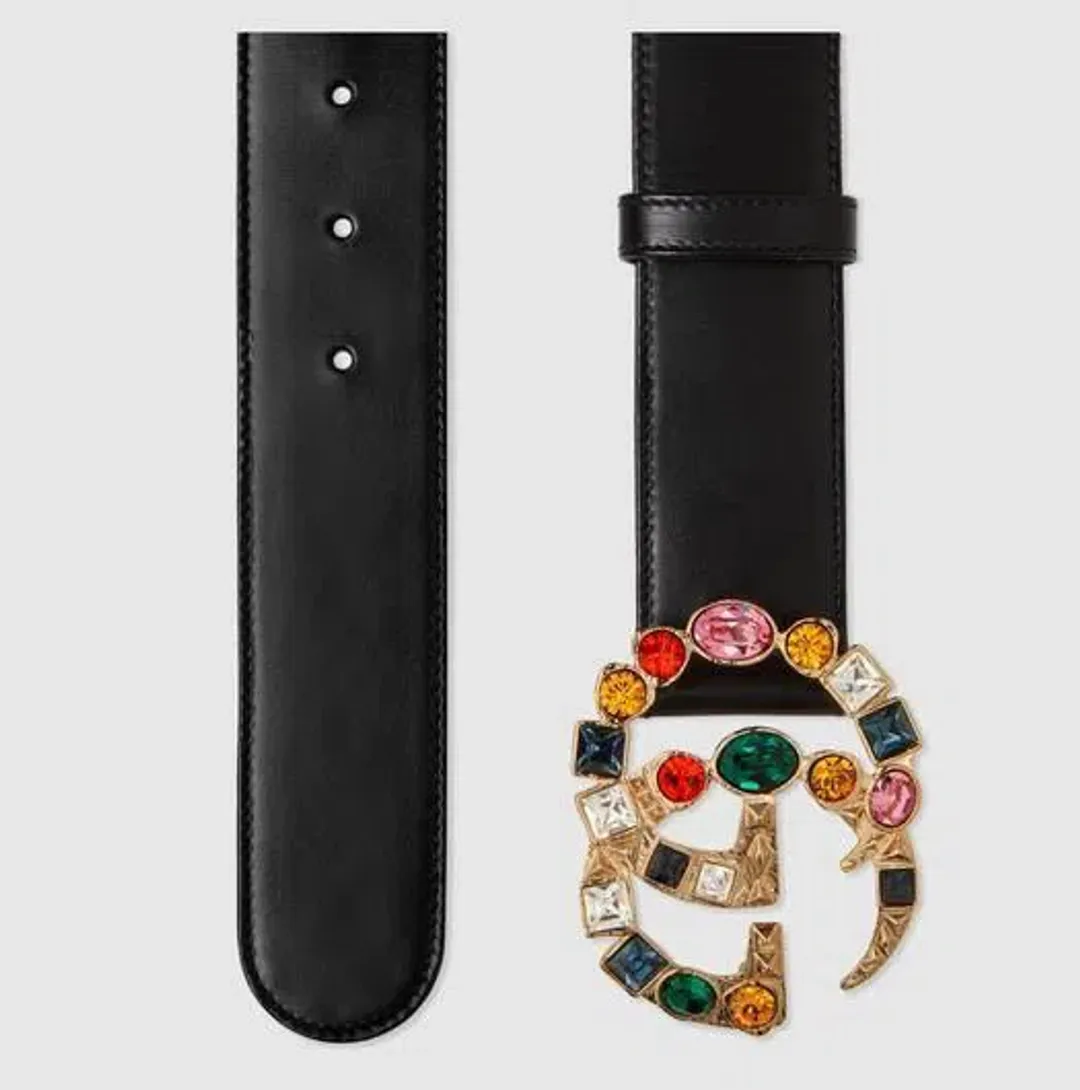 Gucci Leather Belt with Crystal Double G Buckle Multi for rent on The Volte - main image